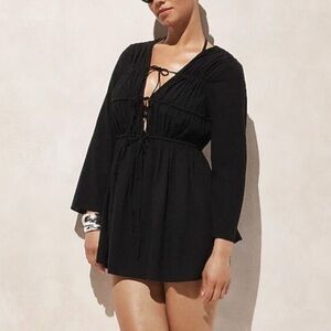 J crew tiered tie front dress in beach cotton Black Swim Cover-Up
